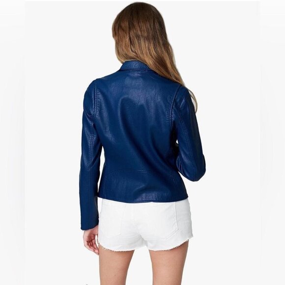 Anthropologie x Blank NYC Saige Faux-Leather Moto Jacket in Navy - Picture 8 of 8